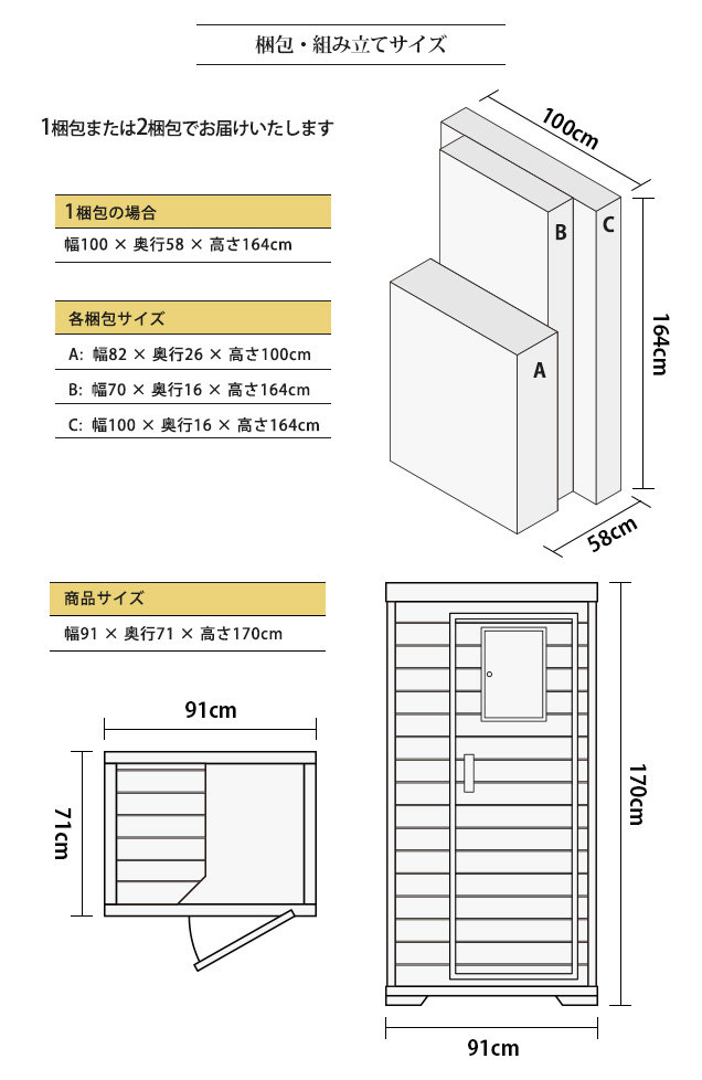 家庭用サウナの組立サイズ